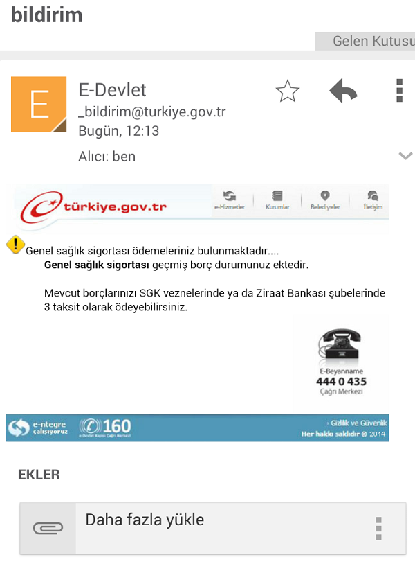 E devlet GSS bildirim maili