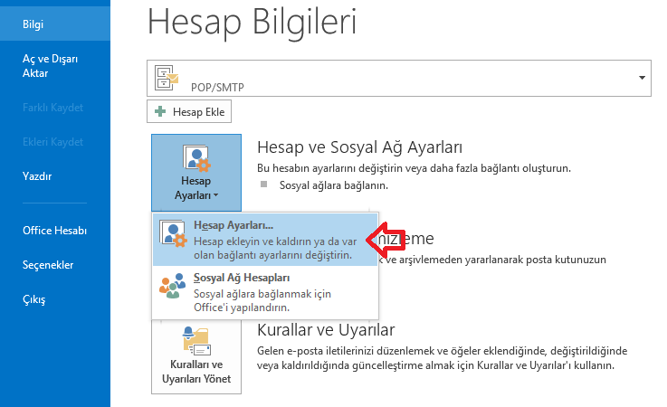 outlook hesap ayarlari