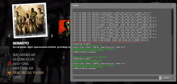 left 4 dead 2 oyunda konsol kullanma